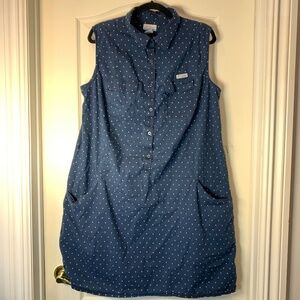 Columbia PFG Polka Dot Fishing Dress Navy Sleeveless Outdoor Dress 2X